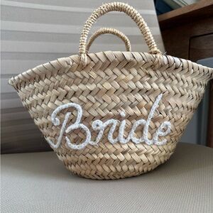 Bride Woven Straw Tote Beach Bag